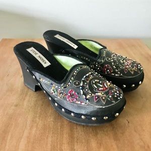 Steve Madden Firey Black Beaded Satin Clogs Mules 6.5